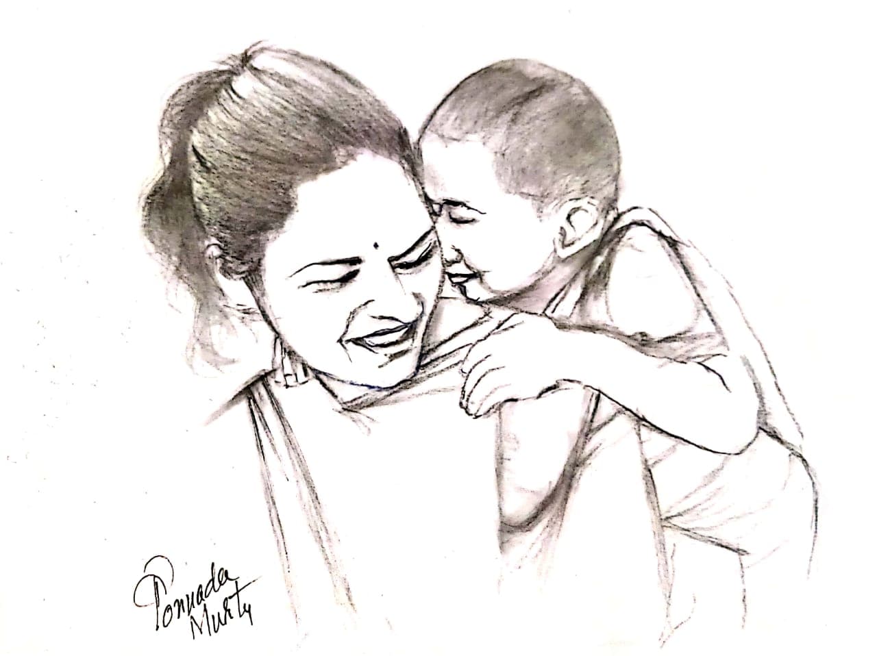 Mother and baby - pencil art