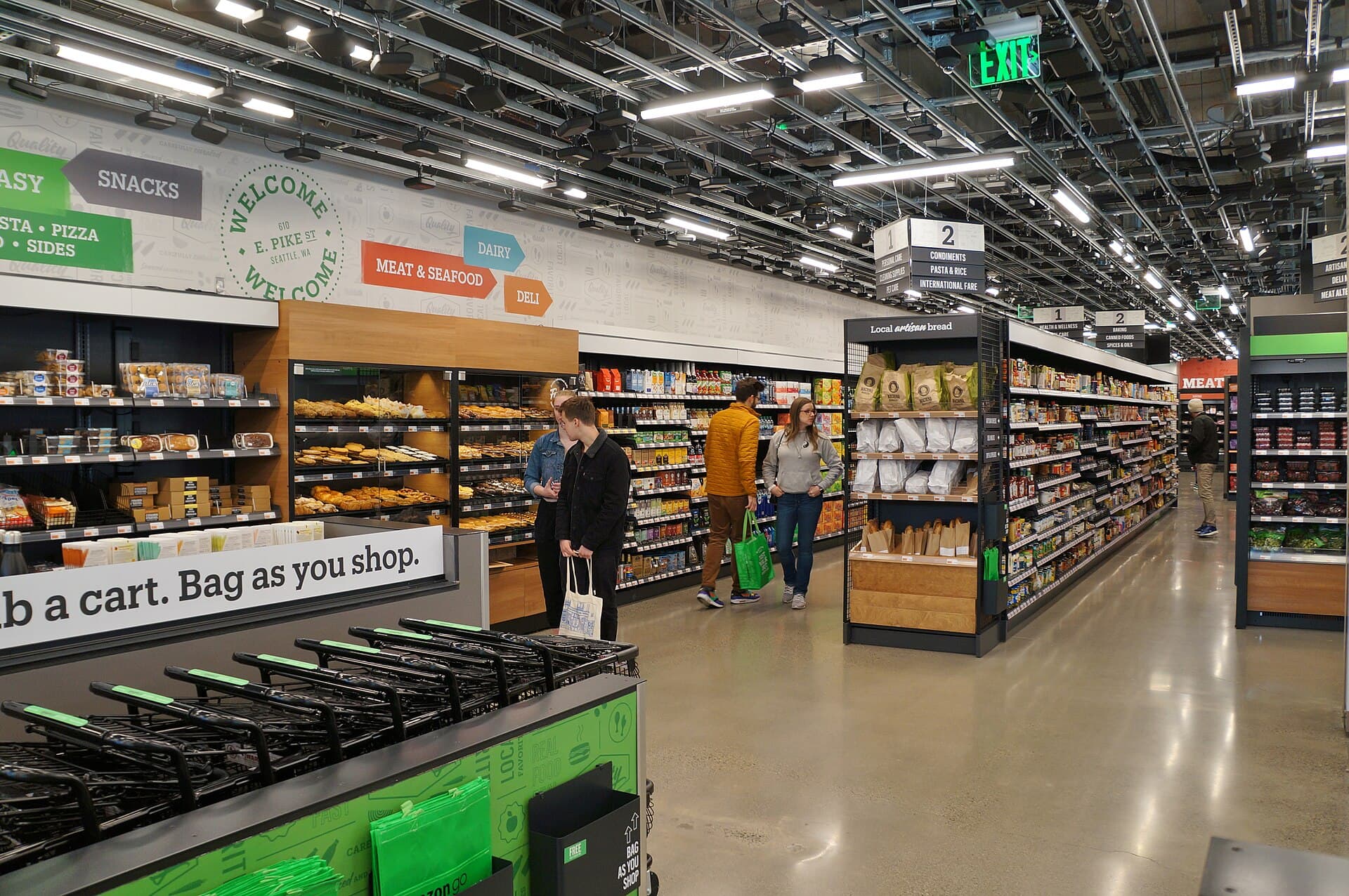 Amazon Go Grocery - 610 Pike Street, Seattle - interior with carts and shelves