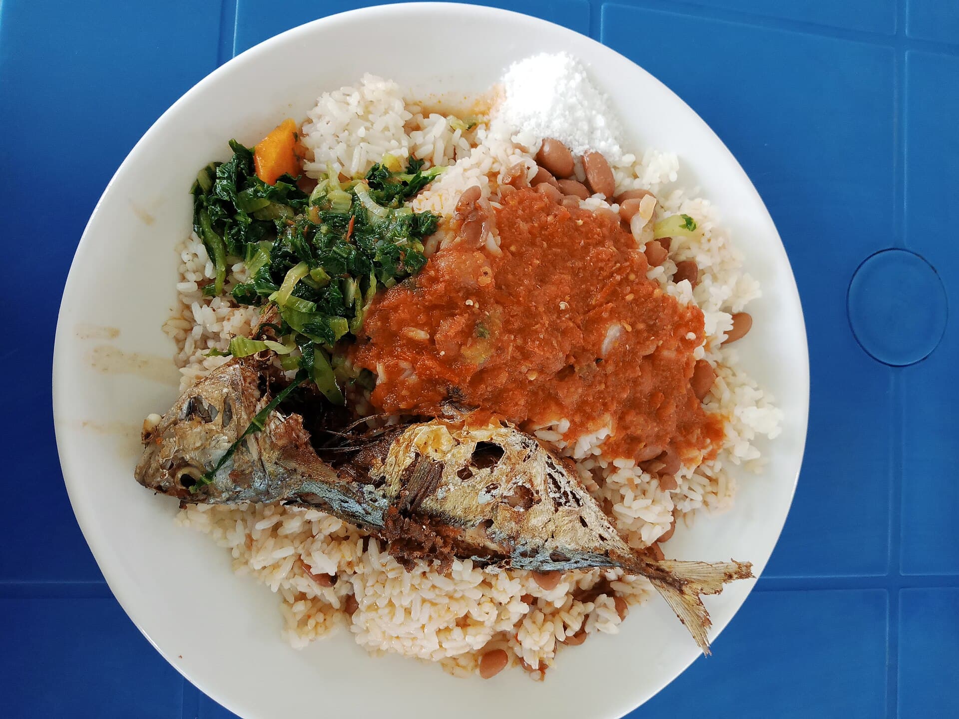 Rice, beans and Salmon Fish